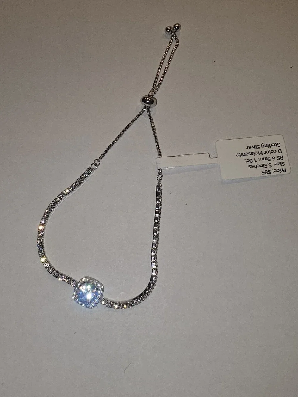 NWT Sterling Silver Moissanite Adjustable Bolo Tennis Bracelet 1CT D Color